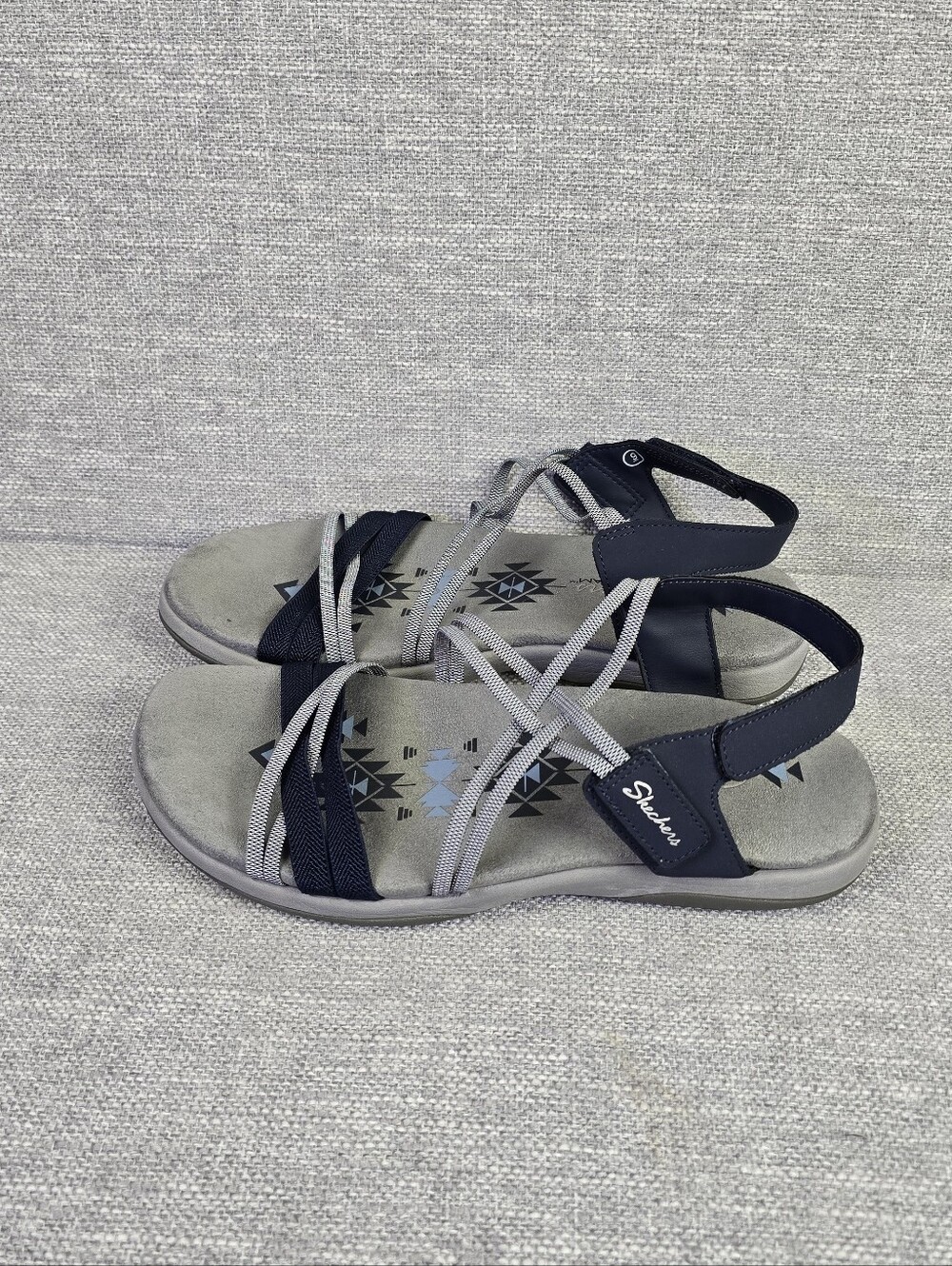 Skechers Reggae Slim Takes Two Sandals Navy/Gray Womens Sz 9